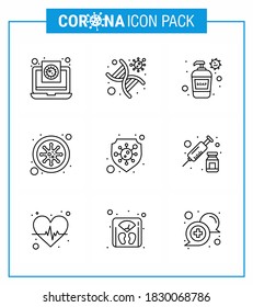 9 Línea de íconos epidémicos del virus de la corona. tales como la sangre; coronavirus; cadena; bacterias; coronavirus viral de jabón 2019-nov Enfermedad Vector Elementos de diseño