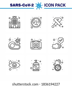 9 Line Set von Corona-Virus-Epidemie-Symbole. wie Fleisch, infiziert; Virus, Zeichen; medizinisches virales Coronavirus 2019-nov Krankheit Vectordesign Elements