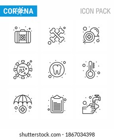 9 Line Set of corona virus epidemic icons. such as  health; microorganism; medical; life; coronavirus viral coronavirus 2019-nov disease Vector Design Elements