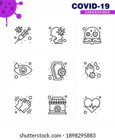 9 Line Set of corona virus epidemic icons. such as  tear; drop; sick; crying; search viral coronavirus 2019-nov disease Vector Design Elements