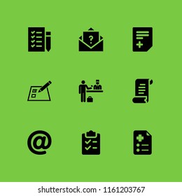 9 list icons in vector set. shopping list, mail, checklist and check in illustration for web and graphic design