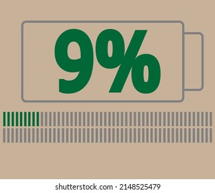 9% de carga. Icono de batería de carga. ilustración vectorial