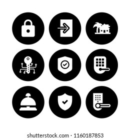 9 lock icons in vector set. shield, https, smart key and hotel illustration for web and graphic design