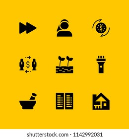 9 logo icon set with cabin, sprout and torch vector illustration for graphic design and web