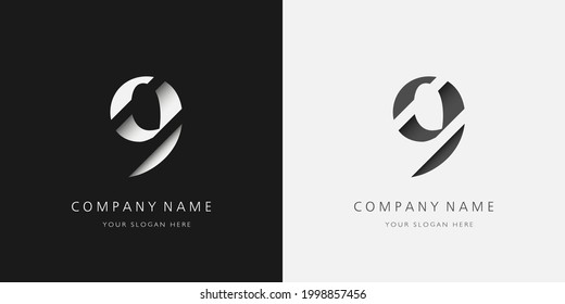 9 logo modern broken design serif number