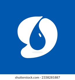9 logotipo. Nueve con gotas de rocío de agua azul. Icono de espacio negativo. Emblema de agua de primavera. Plantilla de vectores para la empresa de bebidas puras, afiches de natación, identidad de reciclaje de residuos, lucha contra la sequía y la sequía.