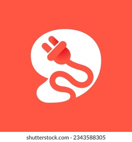 9 logo. Number nine with electrical plug logo. Negative space technology icon. Power energy concept. Vector for electric vehicle identity, eco-friendly hybrid cars, charging point and accessories.