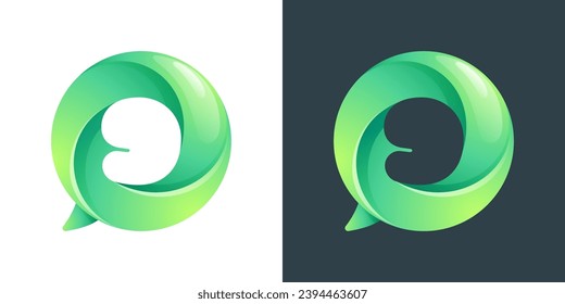 9 logo. Number nine inside speech bubble with swirl pattern. Negative space style icon. Colorful gradient emblem for social media app, call center, online message, feedback icon, telemarketing screen