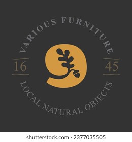 9 logotipo. Nueve con hoja de roble y bellota. emblema de círculo de estilo espacial negativo. Icono vectorial para su identidad ecológica, marca real, símbolo de la naturaleza orgánica, escudo de armas universitario, etiqueta vintage.