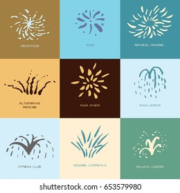 9 logo set in simple scandinavian style  for yoga studio, holistic center and alternative medicine 