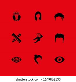 9 long icons in vector set. ruler, eye, bird and foot illustration for web and graphic design