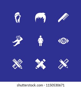 9 long icons in vector set. foot, hairstyle, eye and hair illustration for web and graphic design