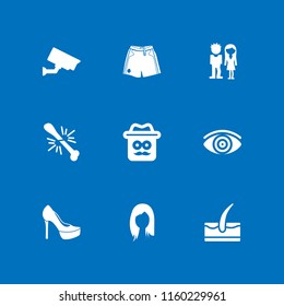 9 look icons in vector set. cctv, short, boy and broke illustration for web and graphic design