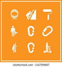 9 loop vector icon set with carabiner, roller and rope icons for mobile and web