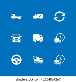 9 lorry icons in vector set. logistics delivery truck and clock, load, truck icon and truck illustration for web and graphic design