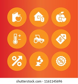 9 low icons in vector set. diet, discount, interest and microscope tool illustration for web and graphic design