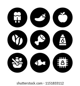 9 lunch icons in vector set. food, picnic, cafe and fish illustration for web and graphic design