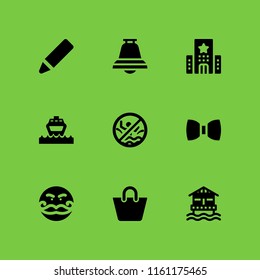 9 luxury icons in vector set. resort, bow tie, swimming pool and pen illustration for web and graphic design