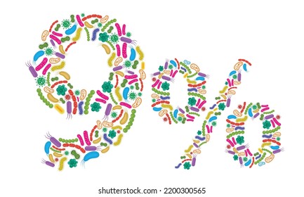 9% made of Bacteria isolated on white background, bacteria font. Vector illustration.