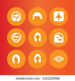 9 makeup icons in vector set. hair, eye, wig and kiss illustration for web and graphic design