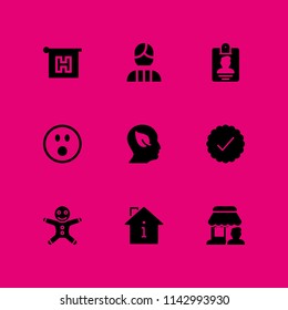 9 man icon set with gingerbread man, house and hotel vector illustration for graphic design and web