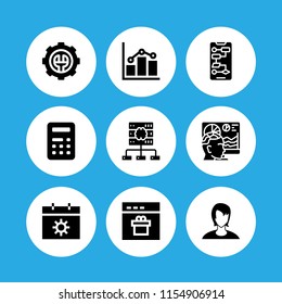9 management icons in vector set. report, seo and web, human and business and finance illustration for web and graphic design