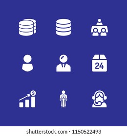 9 manager icons in vector set. database, human, increased revenue and speaker illustration for web and graphic design