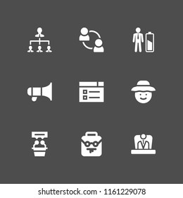 9 manager icons in vector set. boss, speaker, nerd and professions and jobs illustration for web and graphic design