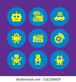 9 manufacture icons in vector set. robot, automotive, conveyor belt and automobile illustration for web and graphic design