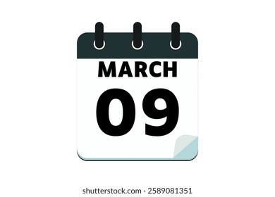 9 March calendar icon text page monthly web design on red, black deep green and white background vector, icon, or illustration with the month of March 9