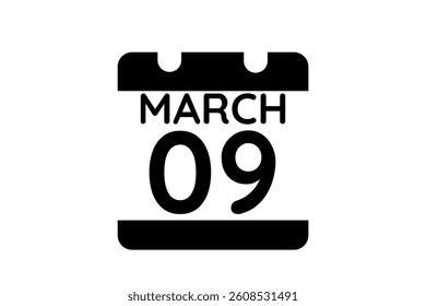 9 March calendar icon text page monthly web design on black and white background vector, icon, or illustration with the month of March 9