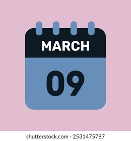 9 march calendar icon vector number date design background
