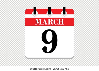 Vector Icono del calendario del 9 de marzo, ícono del calendario del mes de marzo de 9 fechas, ícono del calendario del 9 de marzo, ícono del calendario del Vector.
