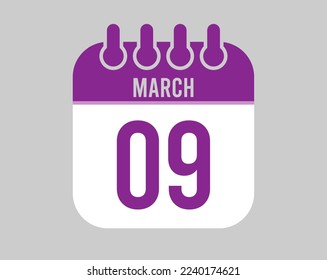 9 March calendar vector. Icon for March days in purple calendar