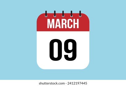 9 March Calendar. March Calendar Vector Illustration.