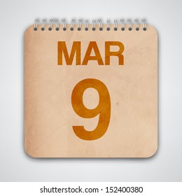 9 March on Old Notebook Vector