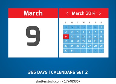 9 March vector calendar 2014, Set 2