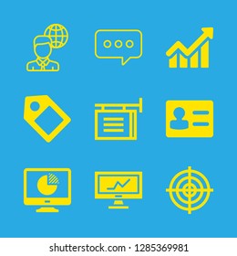 9 marketing icons with aim and pie chart in this set
