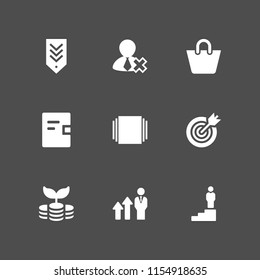 9 marketing icons in vector set. investment, promotion, plan and target illustration for web and graphic design