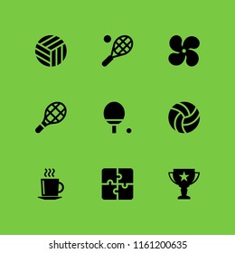 9 match icons in vector set. ping pong, volleyball, cup and fan illustration for web and graphic design