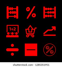 9 math icons with abacus calculating tool for maths and ascending line graphic symbol in this set