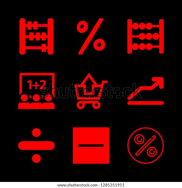 9 math icons with abacus\
calculating tool for maths and ascending line graphic symbol in\
this set