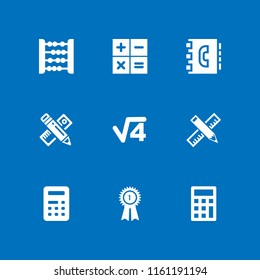9 mathematics icons in vector set. ruler, abacus, calculator and number illustration for web and graphic design
