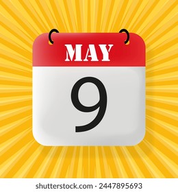 9 May. Calendar 2024. 3d illustration. Pop art style. Vector line icon for Business and Advertising