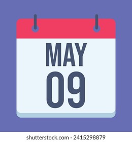 9 May Calendar. Blue Background. Vector Calendar.
