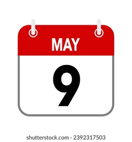9 May, calendar date icon on white background.