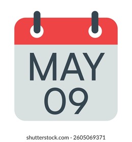 9 May Calendar Icon, Isolated Vector Calendar Icon.
