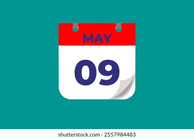 9 May calendar icon text page monthly web design on red, and blue background vector, icon, or illustration with the month of May 9