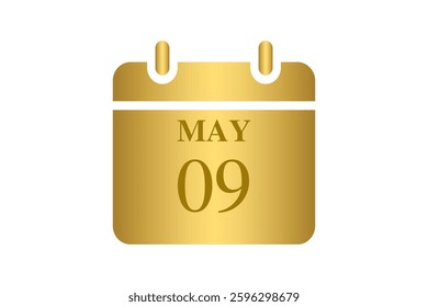 9 May calendar icon text page monthly web design on Golden and white background vector, icon, or illustration with the month of May 9