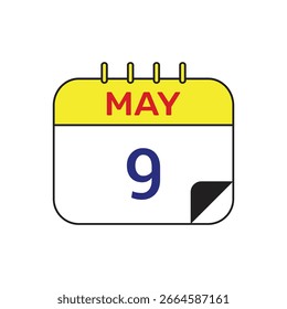 Ilustración de diseño de Vector de icono de calendario del 9 de mayo